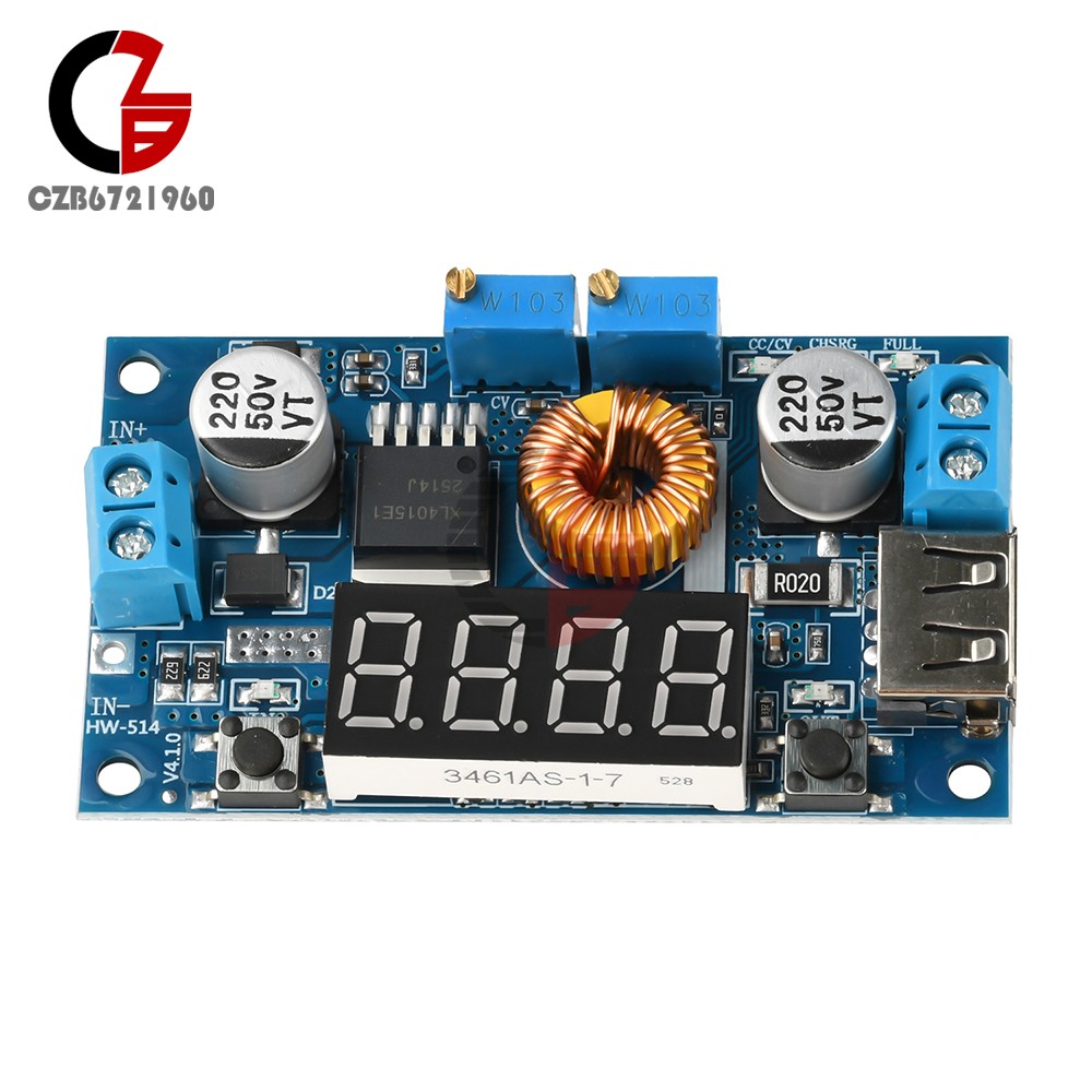 Adjustable 5A CC/CV Power Step-down Charge Module LED Driver W/ USB Voltmeter