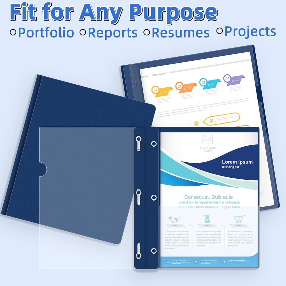 30 Pack Plastic Report Covers with 3-Prong Fasteners Clear Front Presentation...