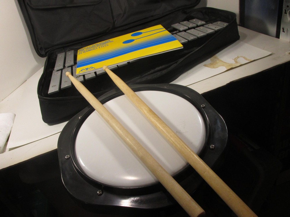 Student Xylophone Bell Kit With Stand Practice Pad Sticks Mallets Case Book