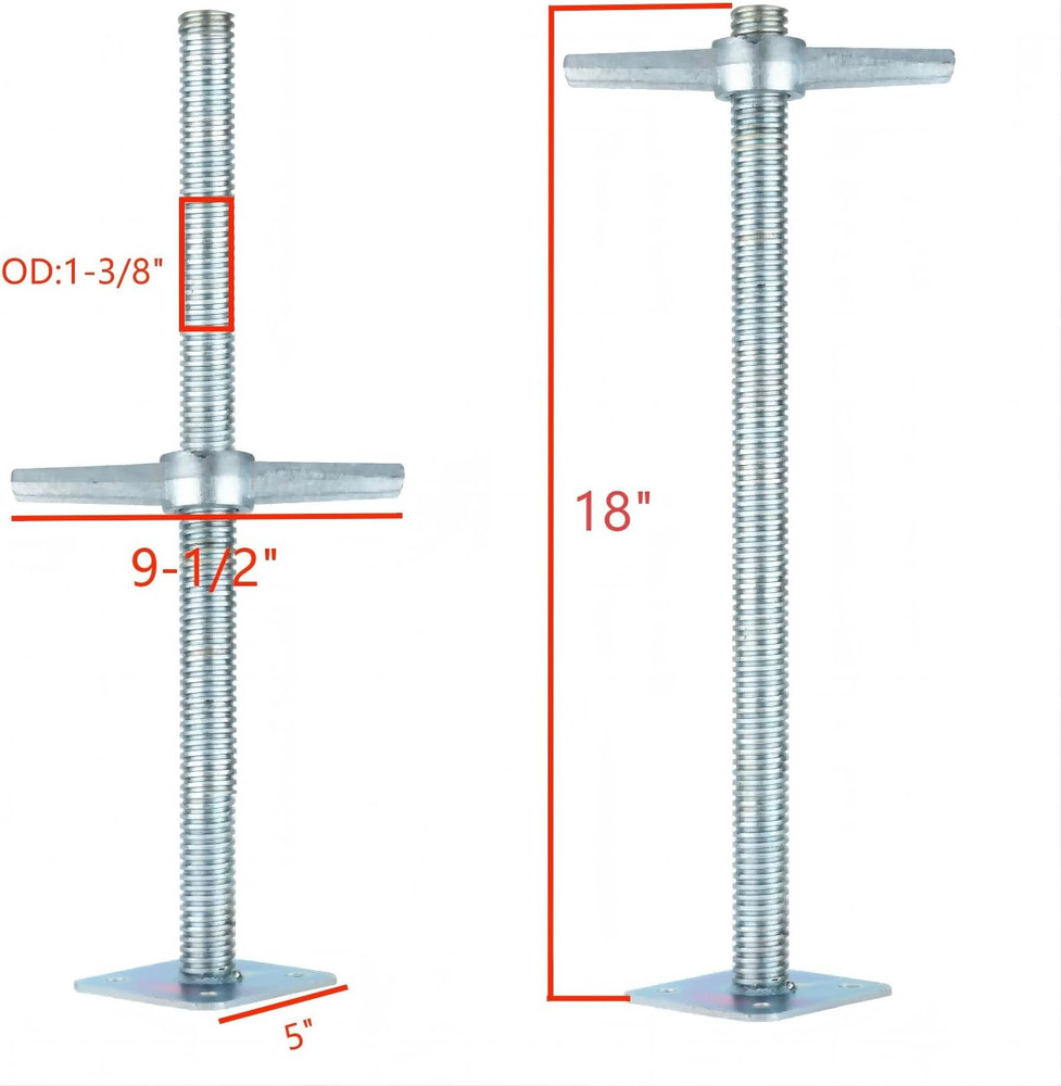 4 Pack Scaffold Leveling Screw Jack, 18 Inch Adjustable Galvanized with Base Pla