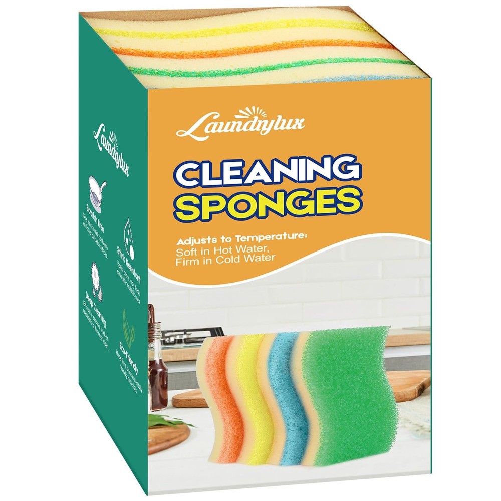 Scrub Sponge, 4 Pack Dual-Sided Temperature-Responsive Scrubber - Non-Scratch...