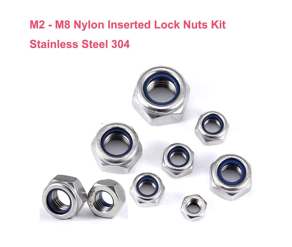 210pcs Nylock Hex Self Locking Nuts Assortment Kit Nylon Inserted Nuts 304 St