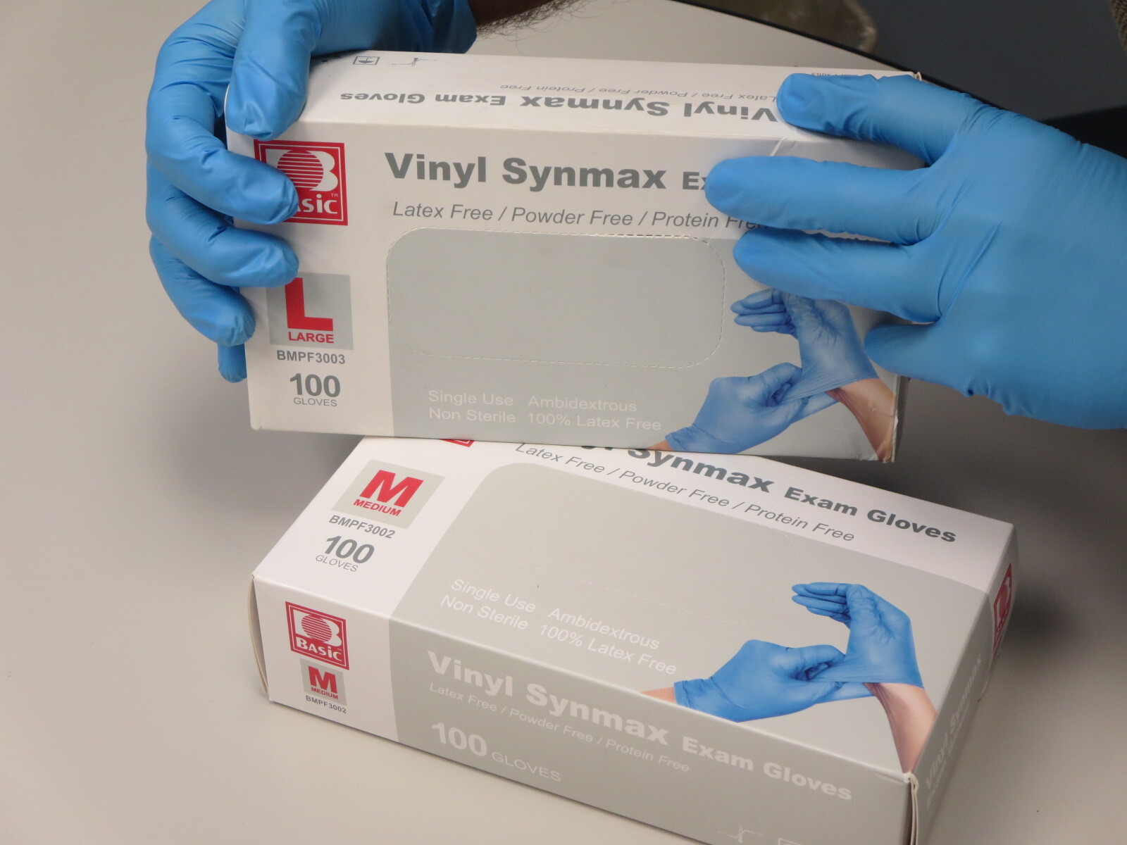 Intco BASIC Medical Vinyl Synmax Exam Gloves Durable Latex Free , Size: S/M/L/XL