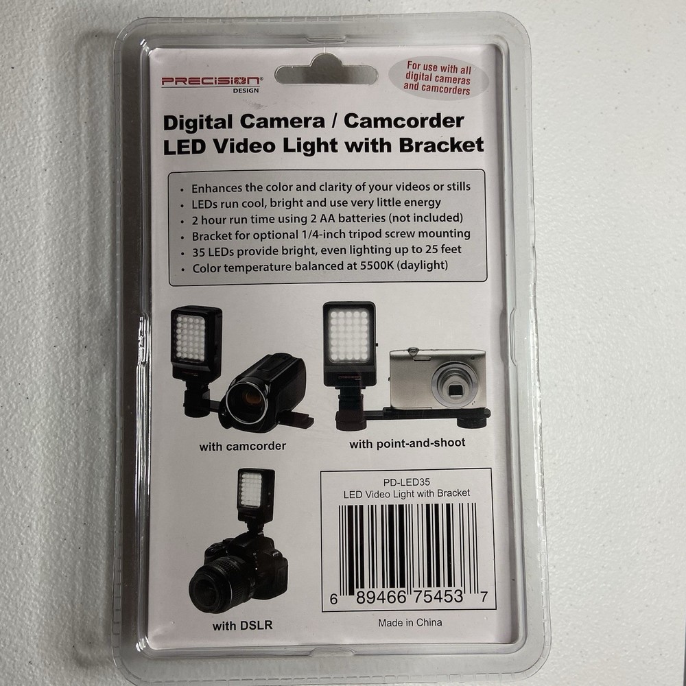 New Precision Design Digital Camera/Camcorder Led Video Light w/Bracket