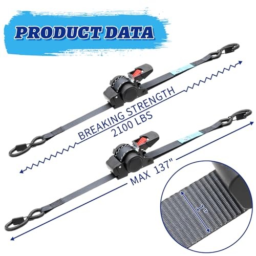 ANLULOAD Retractable Ratchet Strap(1 in x 11.48 ft),Retractable Tie Down Strap