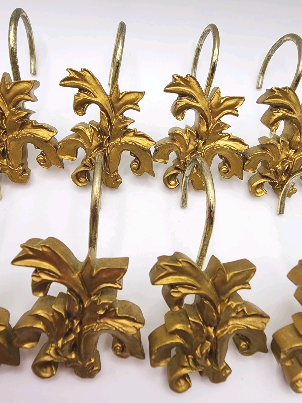 Decorative Floral Shower Curtain Hooks Set of 12 Gold Polished Metal Bathroom