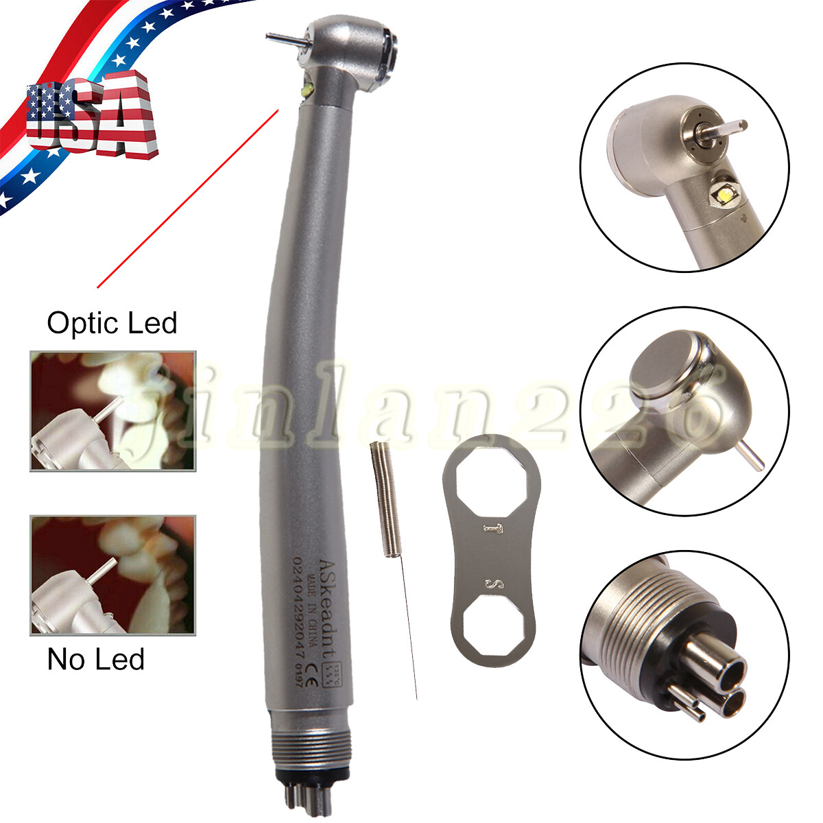 Pieza de mano alta velocidad de fibra óptica LED dental estilo NSK 4 agujeros