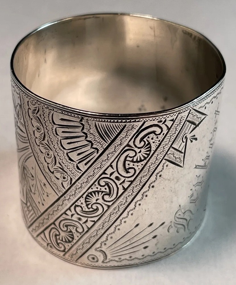 Large Brite Cut Sterling Silver Napkin Ring Name Engraved “HERBERT”
