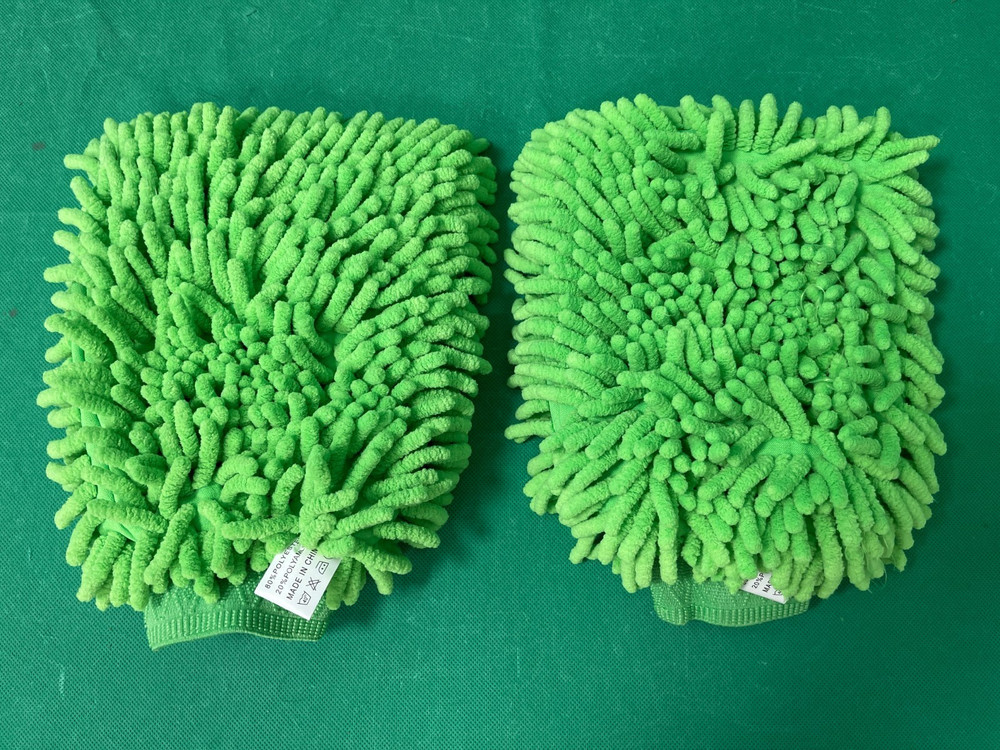 Microfiber Chenille Wash Mitt Double Side Reusable Gloves - Green