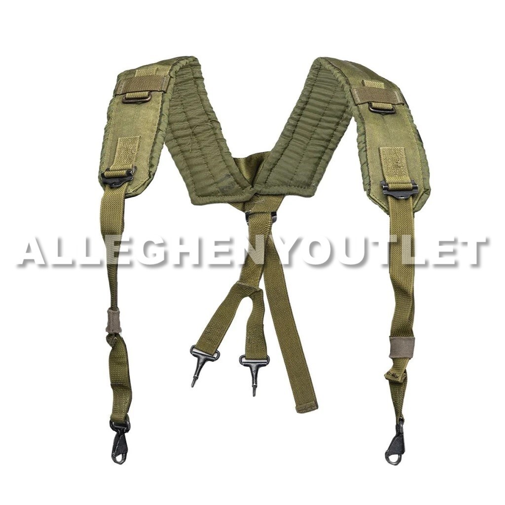 US ARMY Medium GRAY Buckle Pistol Web Belt & Y SUSPENDERS SET LBE ALICE NICE