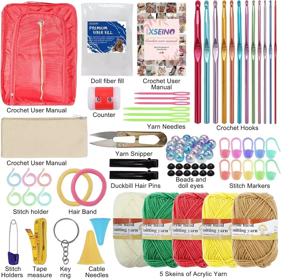 Crochet Kit with Crochet Hooks Yarn Set - Premium Bundle Includes 5 Colors