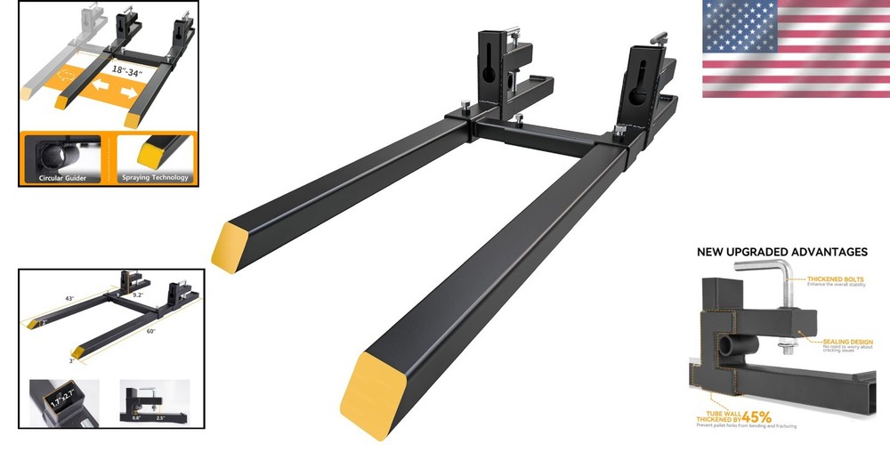 2000 lbs Capacity Clamp-On Tractor Forks with Adjustable Stabilizer Bar