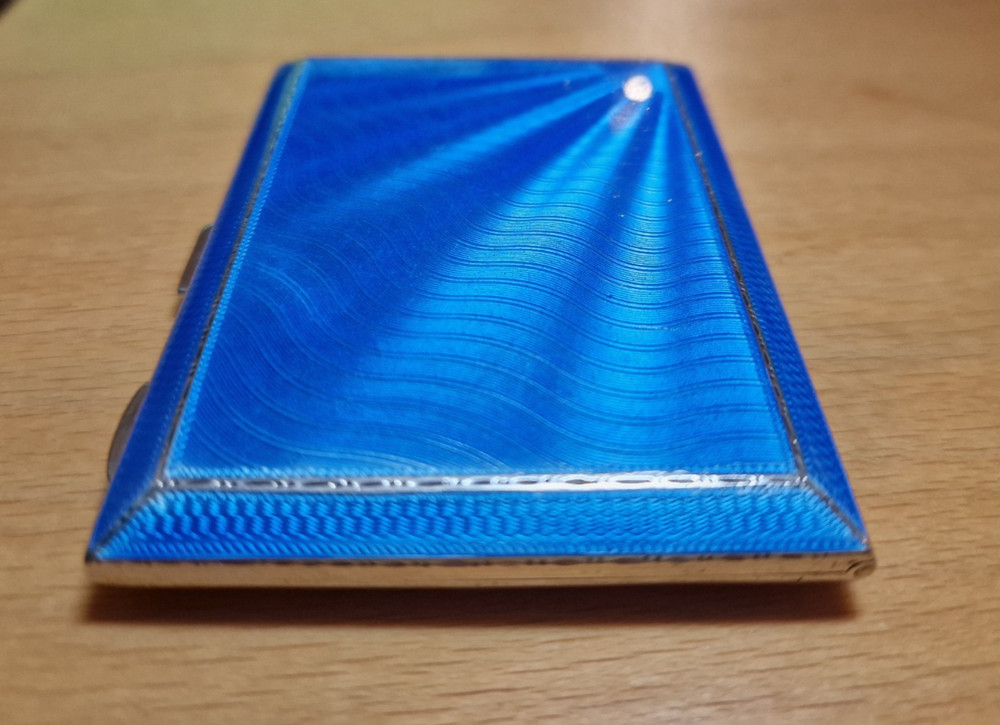 STUNNING BLUE ENAMEL SOLID SILVER CIGARETTE CASE ref 1443