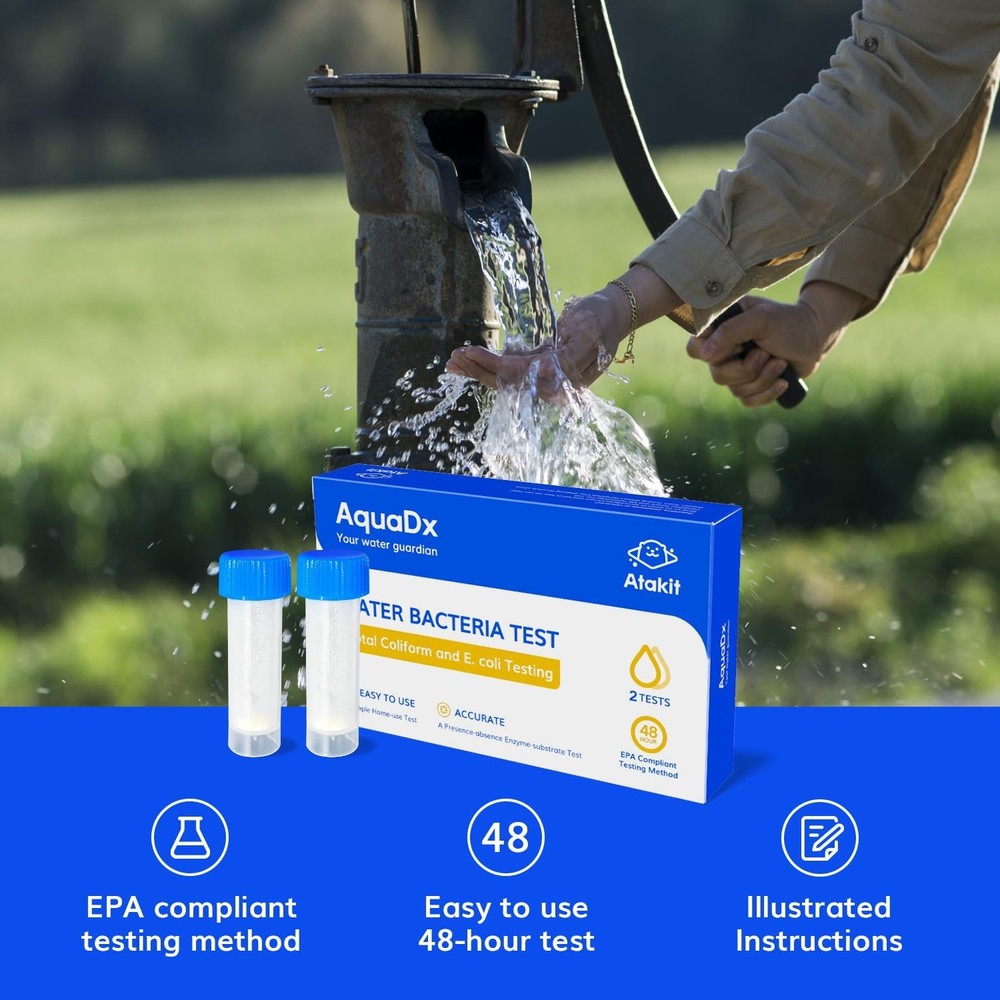 AquaDx 2 Pcs Water Bacteria Test Kit Total Coliform and E.coli Testing Blue