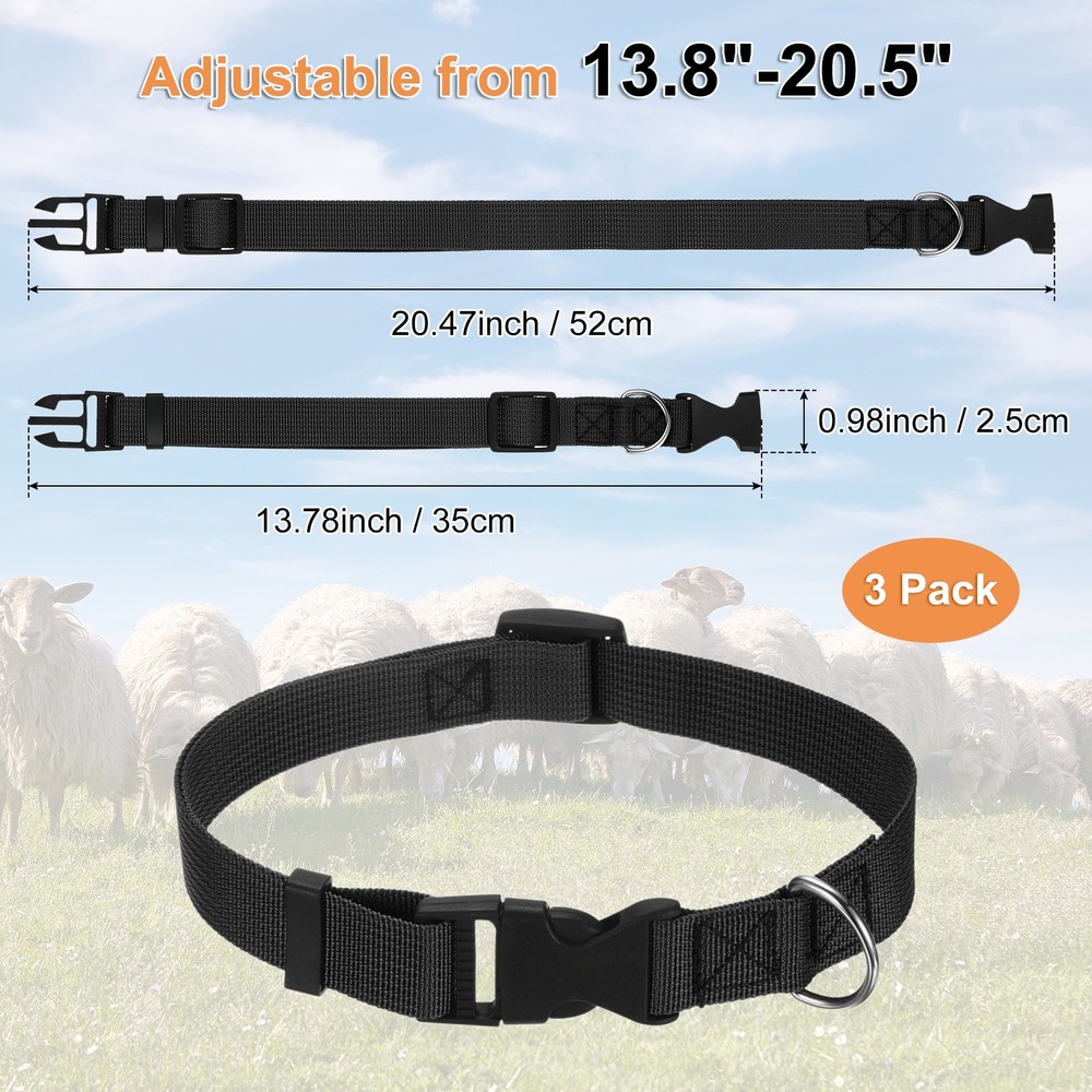 3-Pack Goat Collars with Bells, 13.8"-20.5" Polyester [Black]