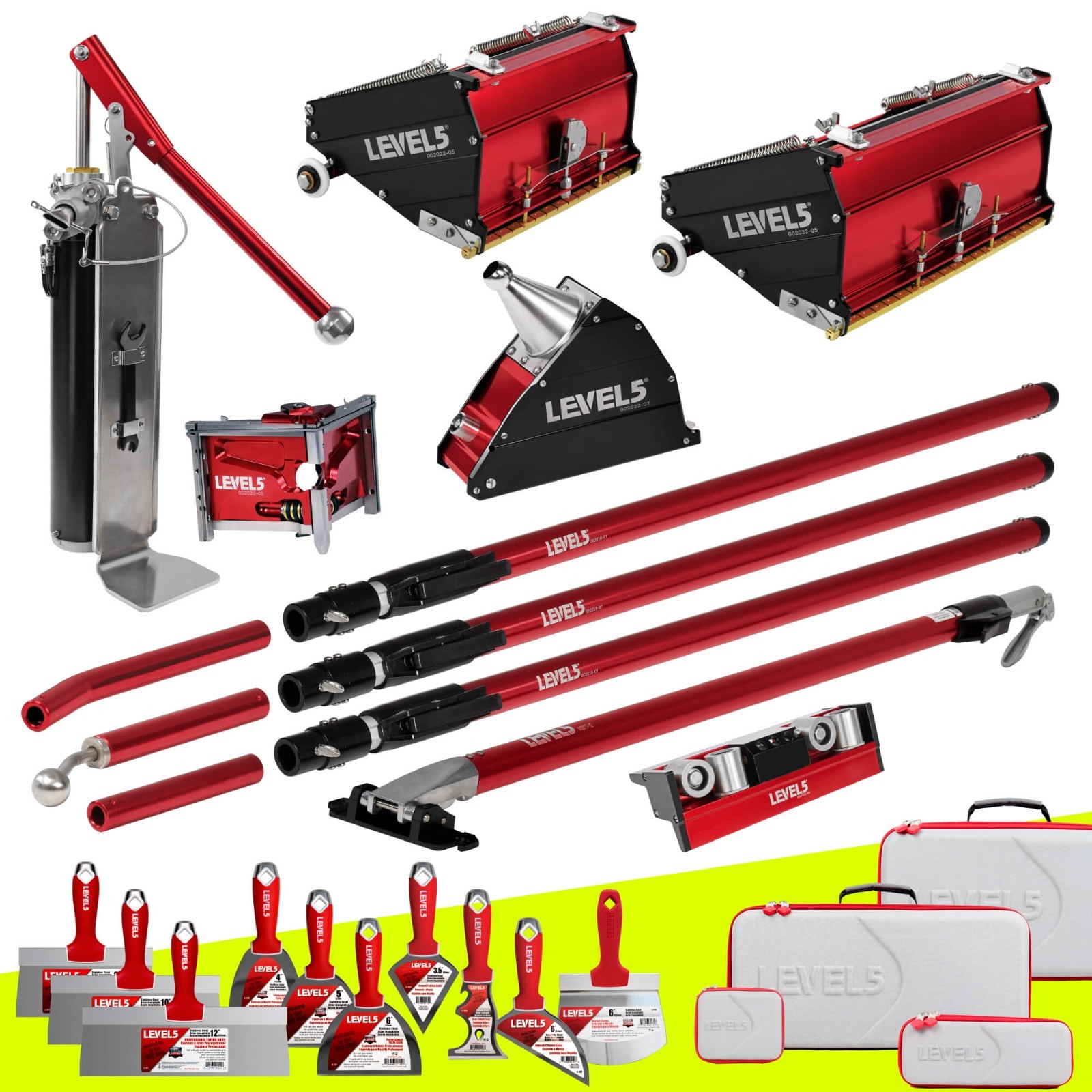 LEVEL5 Drywall Finishing Tool Set w/ MEGA Boxes + Ext. Handles + BONUS! | 4-613P