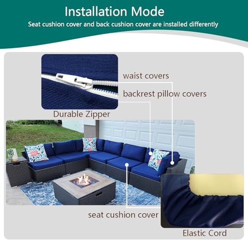 Outdoor Cushion Covers Replacement 14 Pcs Patio Cushion Covers fit for Blue