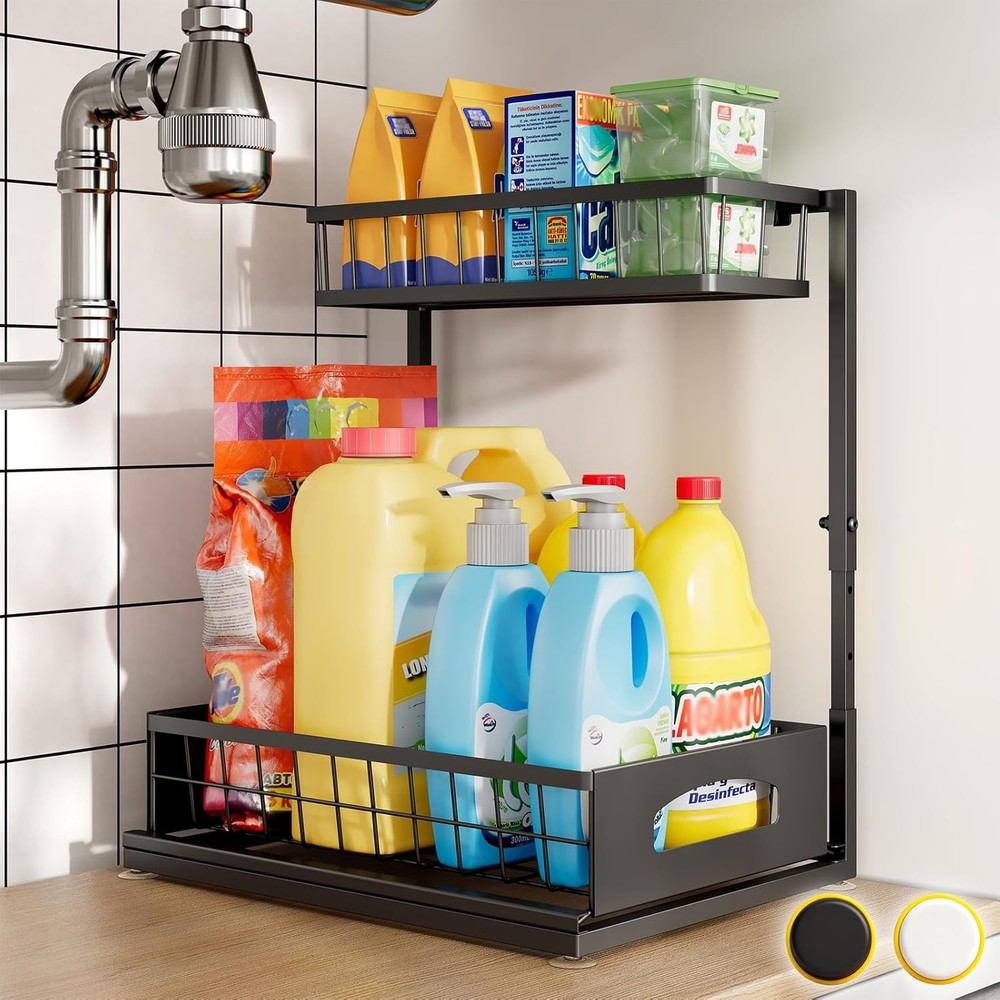 Under Sink Organizer 2 Pack Cabinet Organizer Kitchen Height Adjustable Pull Out