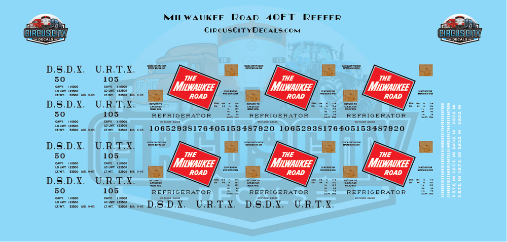 Milwaukee Road DSDX URTX Reefer HO Scale Decal Set