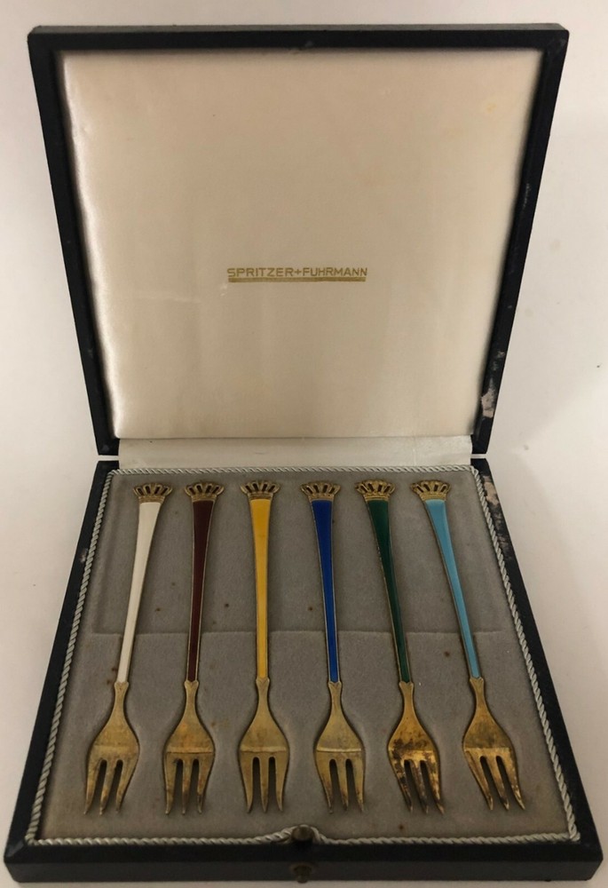 Egon Lauridsen Denmark Six Sterling Silver Enameled Forks