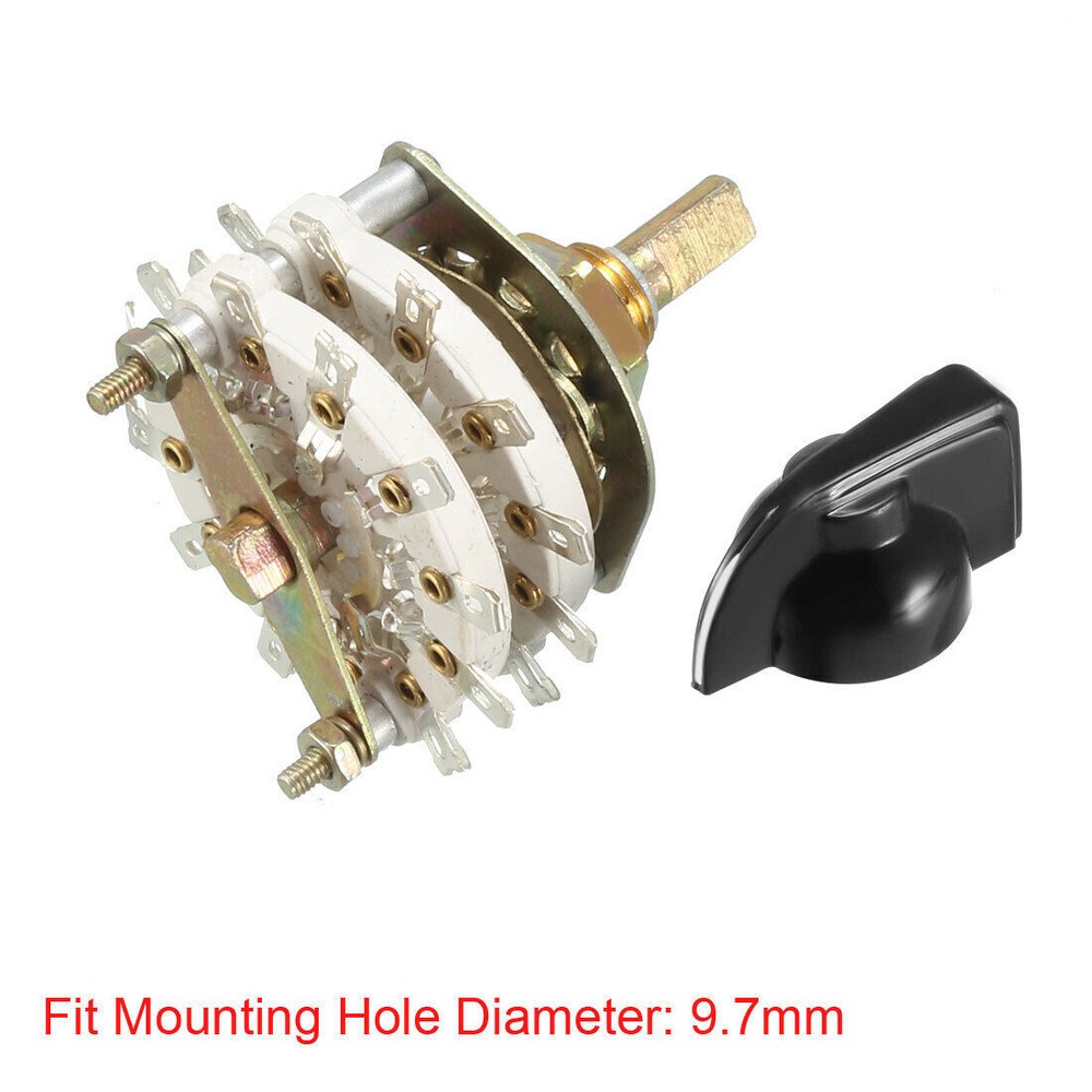 6P3T 6 Pole 3 Position 2 Deck Band Channel Rotary Switch Selector Plastic Knob