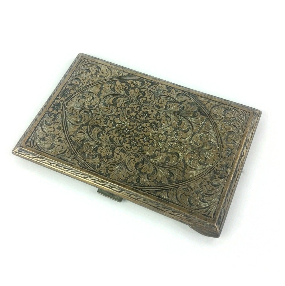 Antique 800 Silver Etched Repousse Cigarette Case 151.2 grams