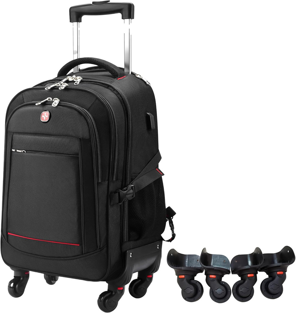 Rolling Backpack with 4 Extra Wheels - Water-Resistant, Airline Approved Underse