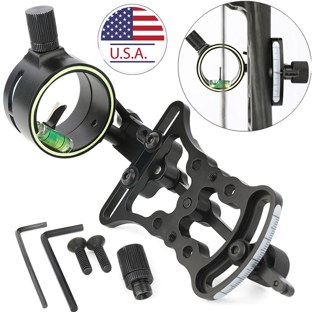 Compound Bow Single Pin Sight 0.019" Optical Fiber Adjustable Archery Hunting