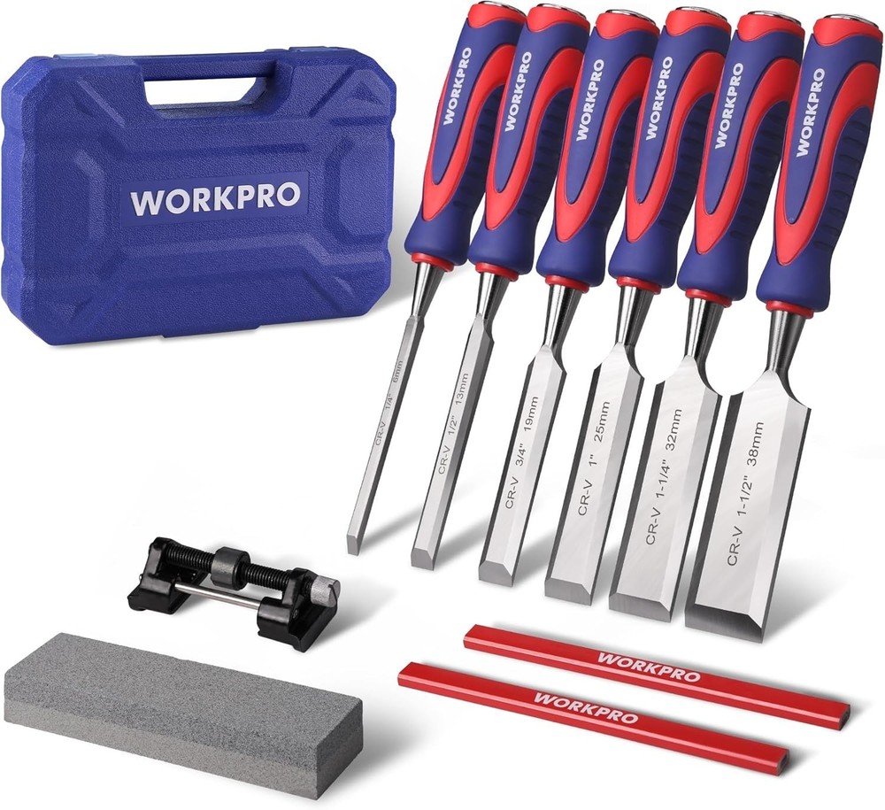 Complete Woodworking Chisel Kit - 10-Piece Bevel Edge Set with Sharpening Tools