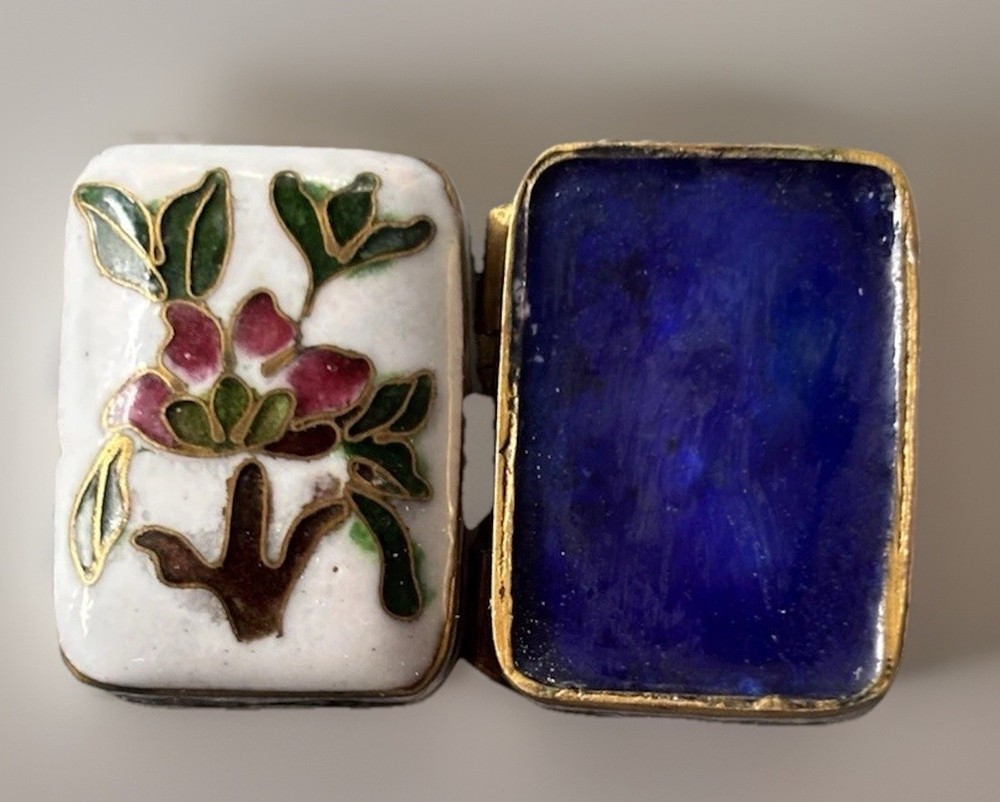 Mini Hinged Vintage Rectangular Cloisonné Trinket Box