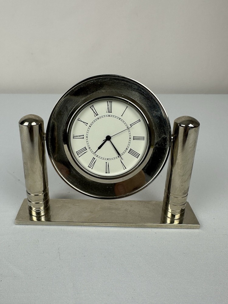Art Deco Desk Clock Chrome Modernist Roman Numeral Table Clock