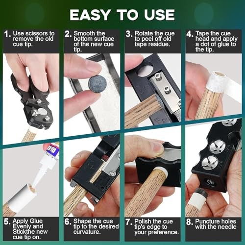 Billiards Pool Cue Tip Shaper, 11-in-1 Pool Stick Tips Replacement Kit, Plastic