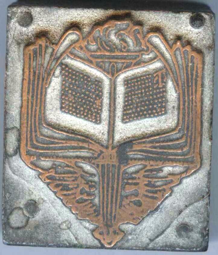 1920 prayer book / holy scriptures emblem? Catholic Missal? printer's line cut