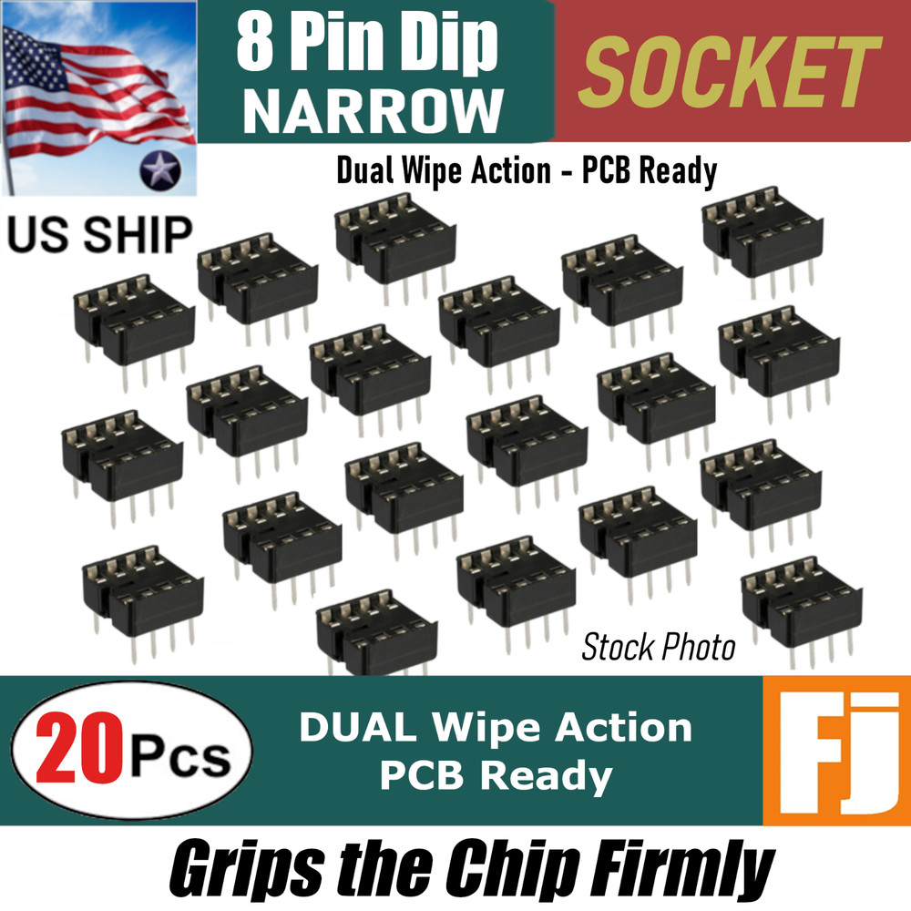 20Pcs 8 Pin DIP IC Socket Adaptor Solder Type PCB-Mount | Dual Wipe | US Ship