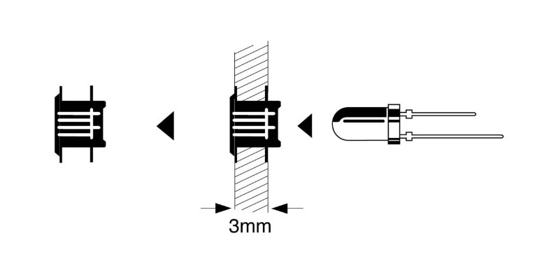 [12x] DMC50 LED Socket Plastic Fits Ø 5mm LEDs (SnapIn)