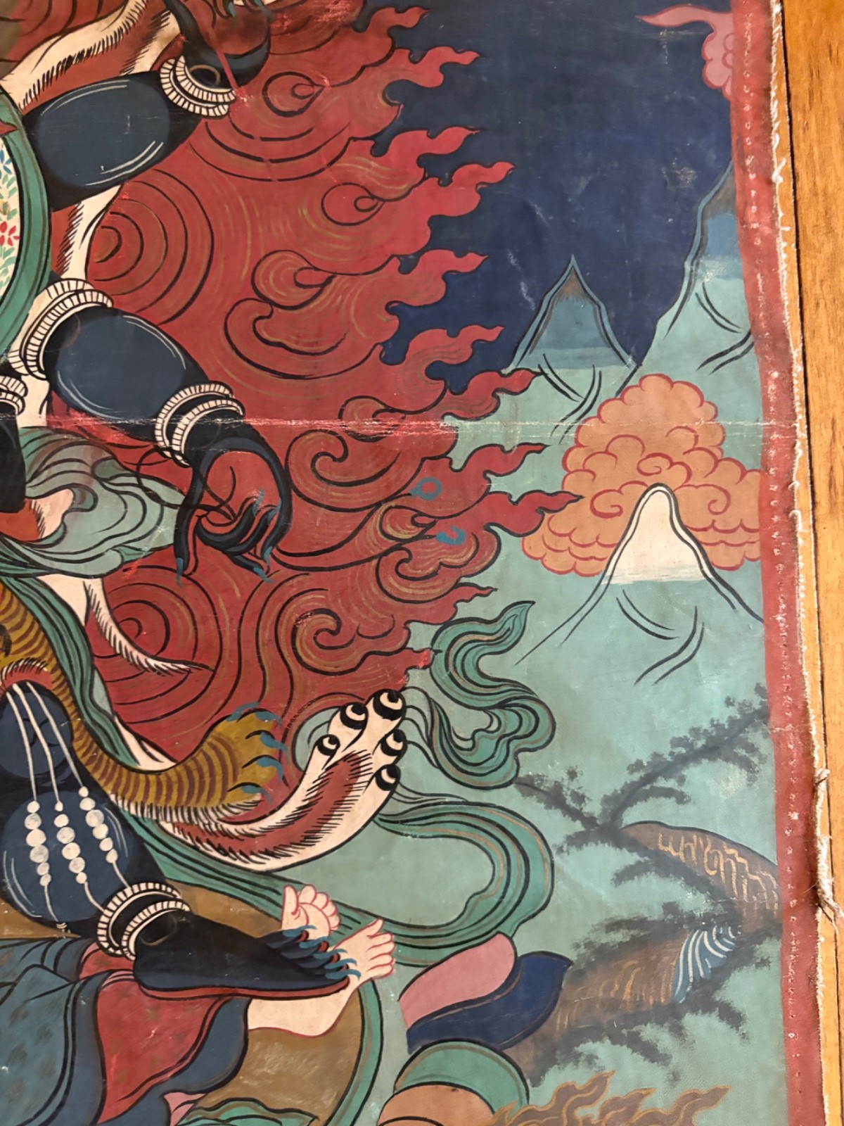 Mahakala Tibetian Thangka Painting on fabric - early 20th Century 28" x 19"