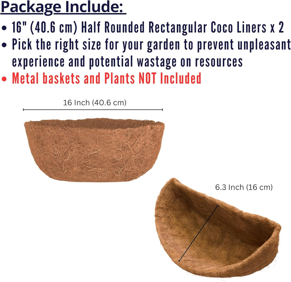 Lalagreen 16" (2 Pack, Half Rounded Rectangular) Trough Coco Liners – Medium Coi