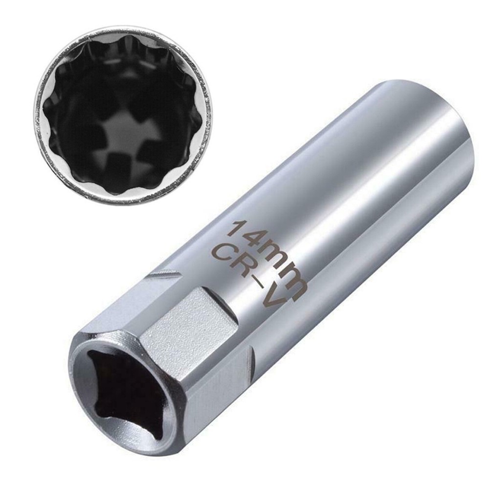 1PCS Spark Plug Socket Removal Tool Thin Wall 12 Points 14mm Magnetic 3/8" Drive