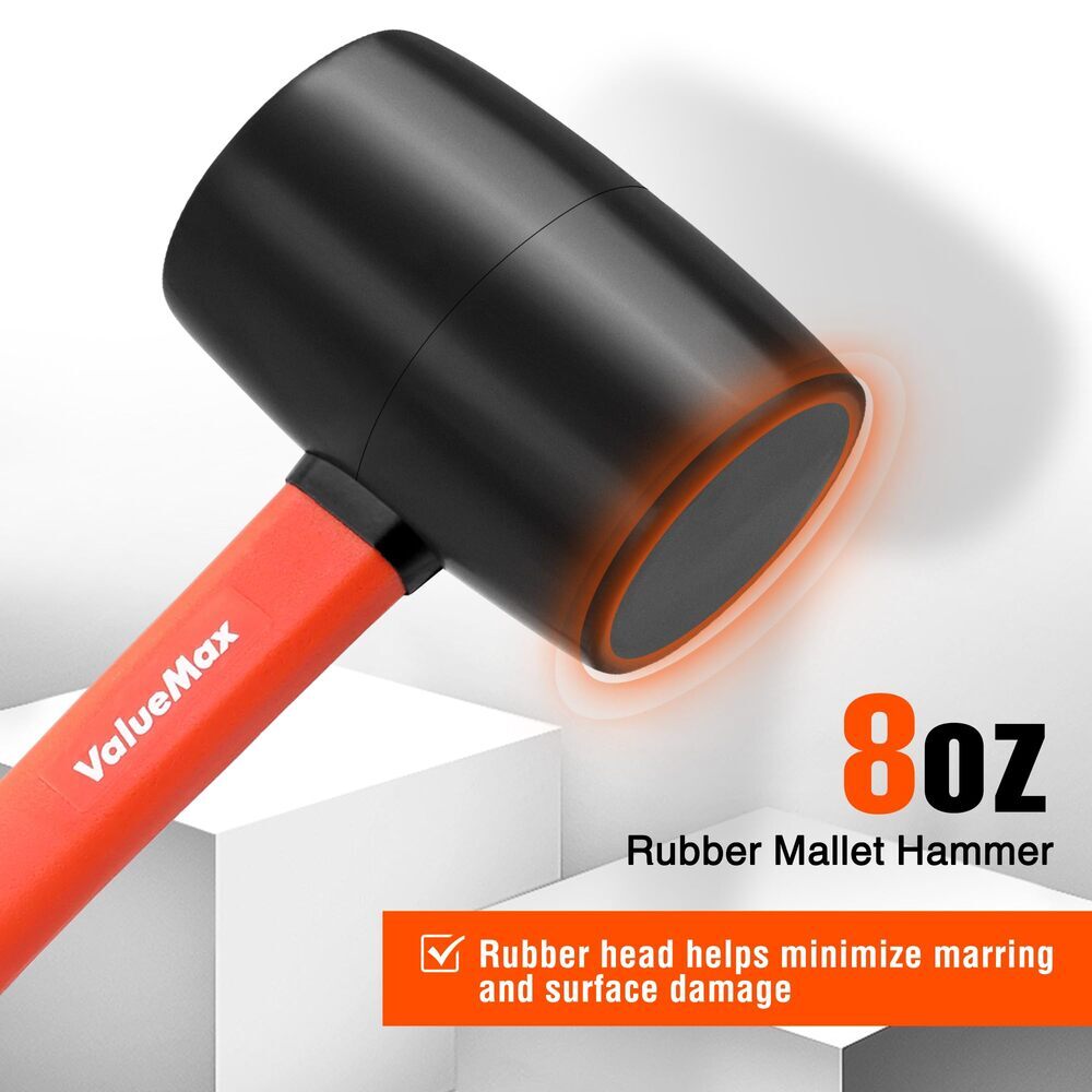 ValueMax Rubber Mallet Hammers 8oz Double-Faced Soft Mallet w/Fiberglass Handle