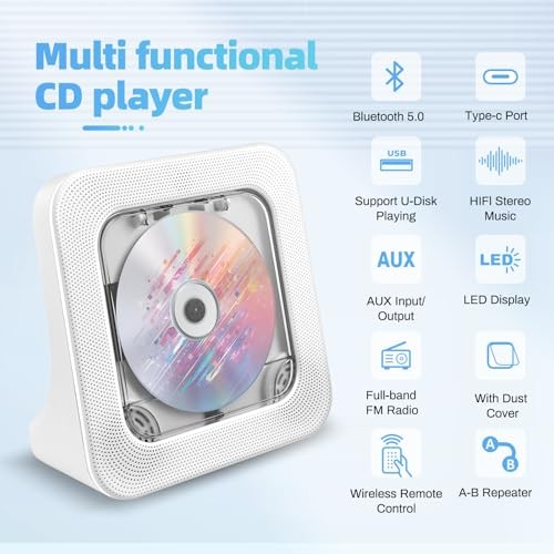 Vertical Aesthetic CD Player, Minimalist Desktop Disc Player with Bluetooth