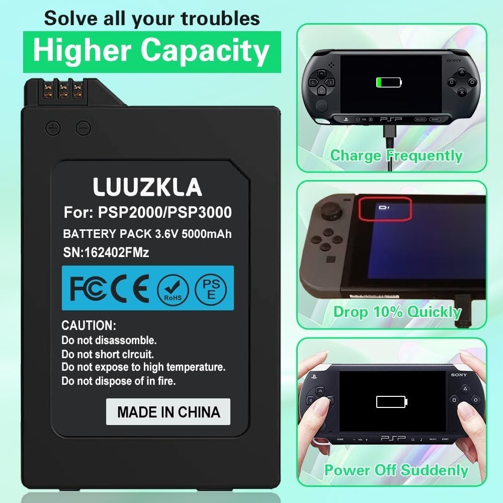5000mAh Battery Replacement for PSP 2000/3000 High Capacity Rechargeable