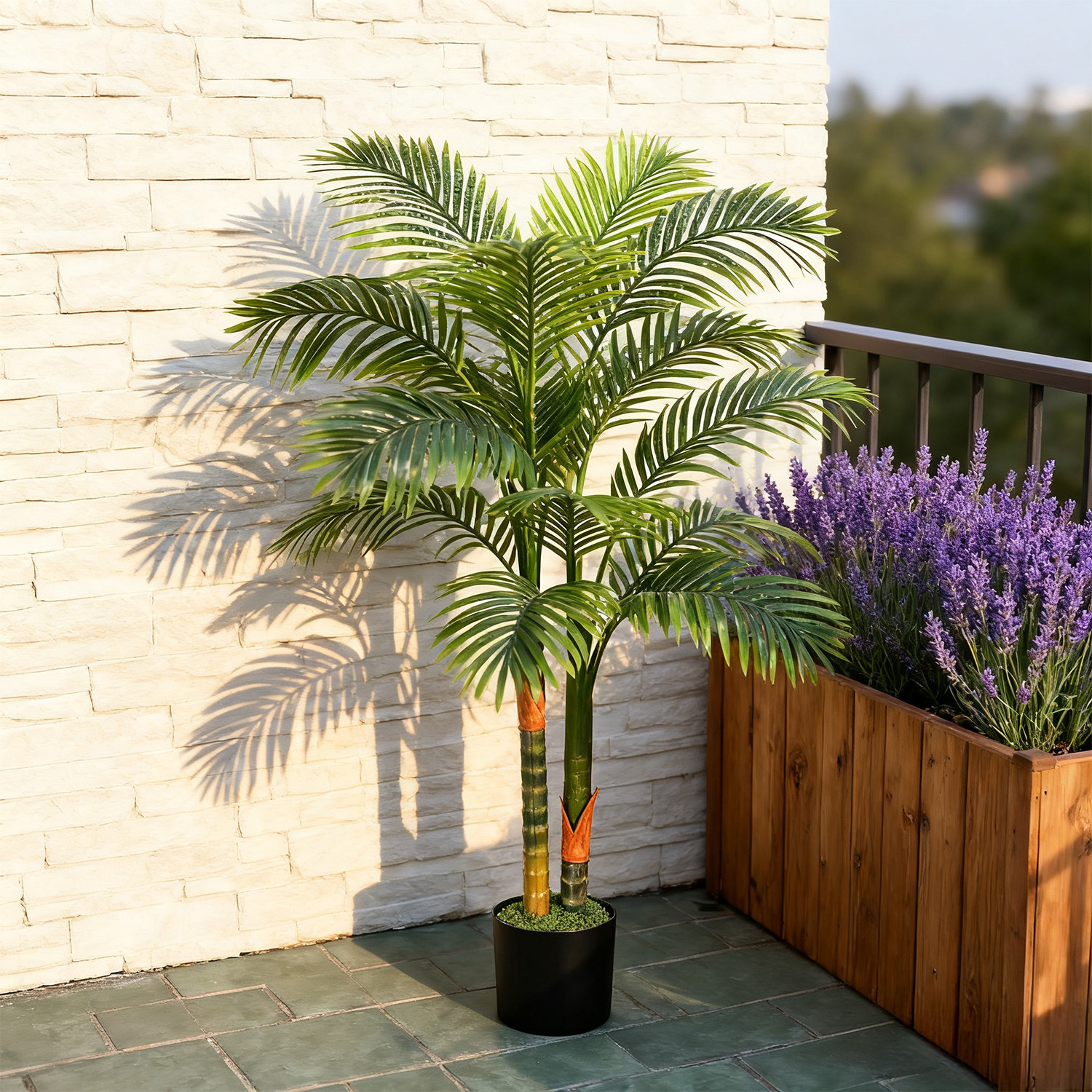 6FT Double Golden Cane Palm Artificial Tree Lush Realistic Home Garden Decor