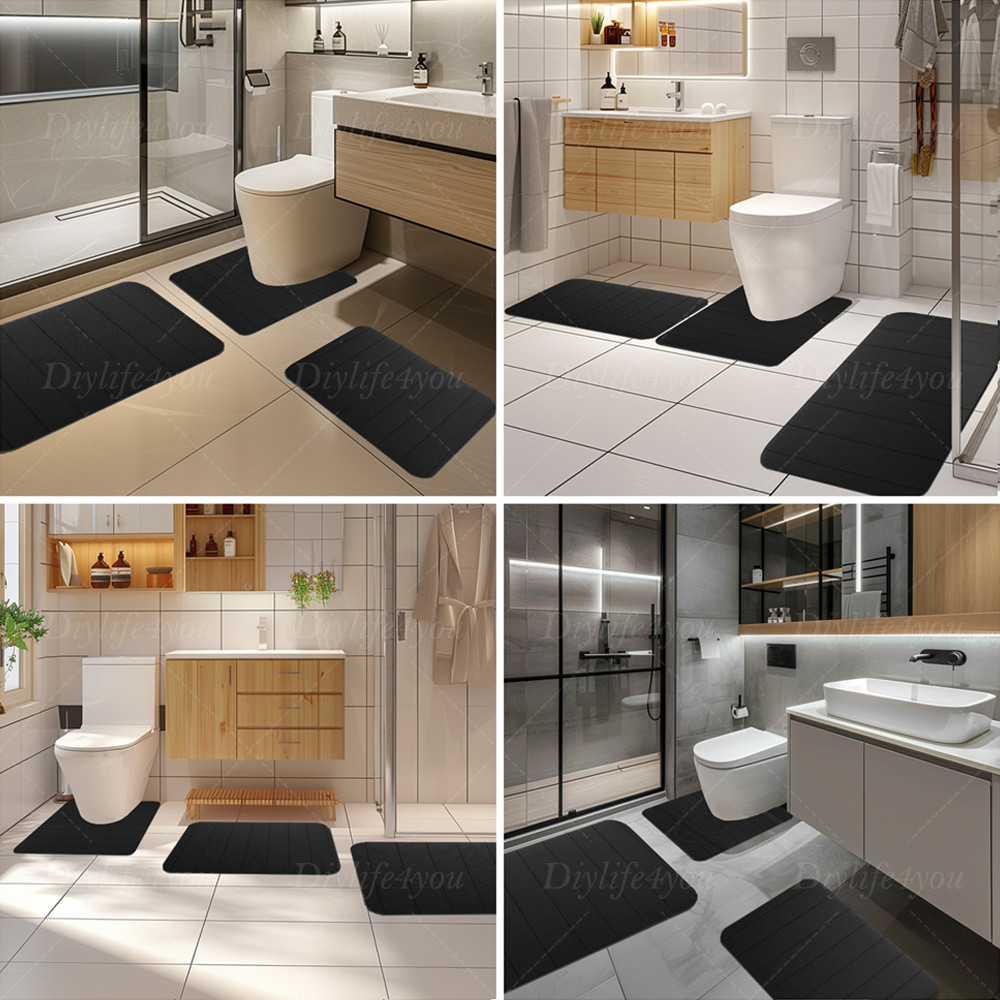 3PCS MEMORY FOAM BATH MAT PEDESTAL SET NON SLIP TOILET BATHROOM CONTOUR RUGS