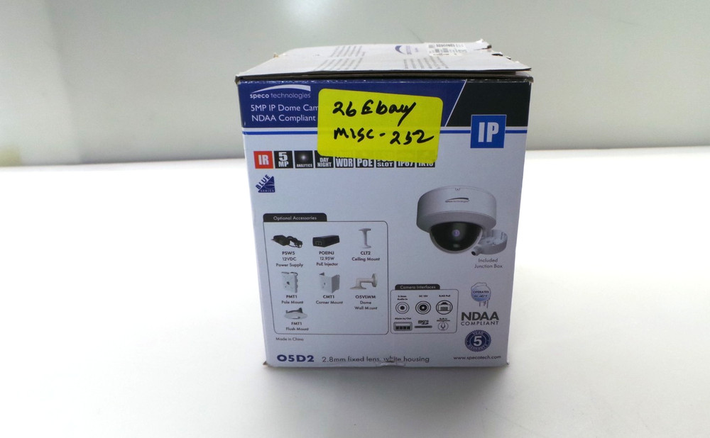05D2 Speco Technologies 5MP IP Dome Camera - Advanced Analytics, NDAA - Open Box