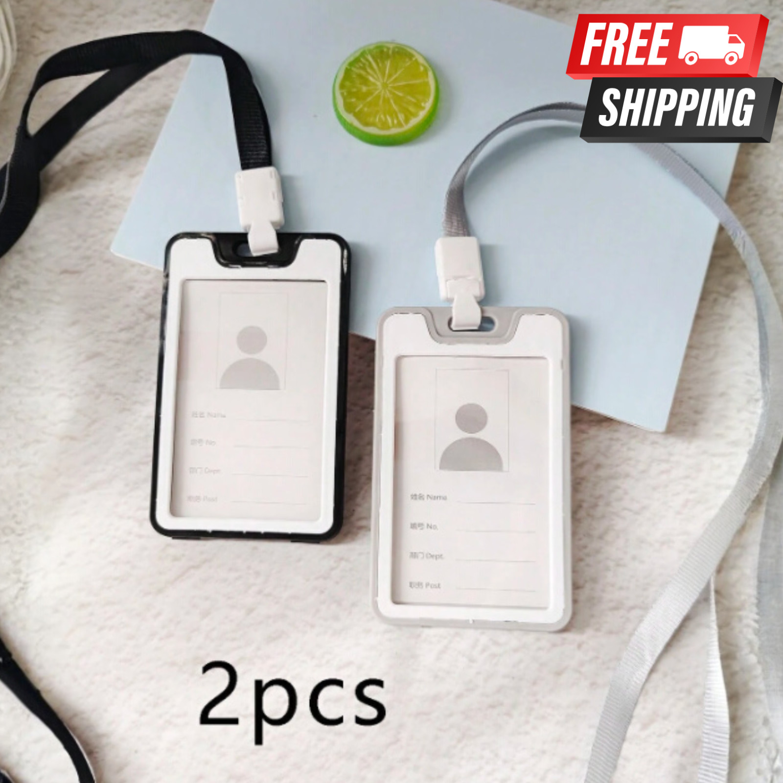 2pc ID Badge Holder Double-Sided Windows Clear Vertical Card Holder with Lanyard