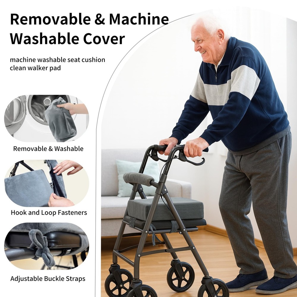 Walker Seat Cushion for Seniors – Memory Foam Rollator Accessory with Back