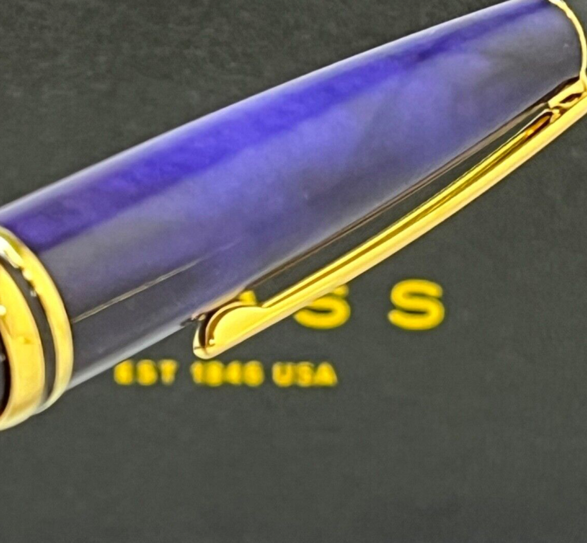 VTG Cross Radiance Blue/Black Swirl & 22K Gold Trim Ballpoint Pen + Premium Box