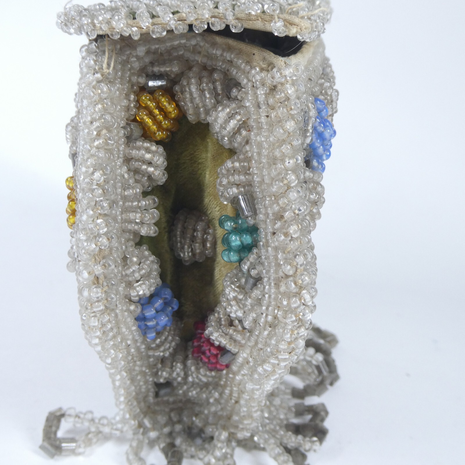 Beaded Purse Antique Iroquois? Fringed Beadwork Bag Whimsy AS IS