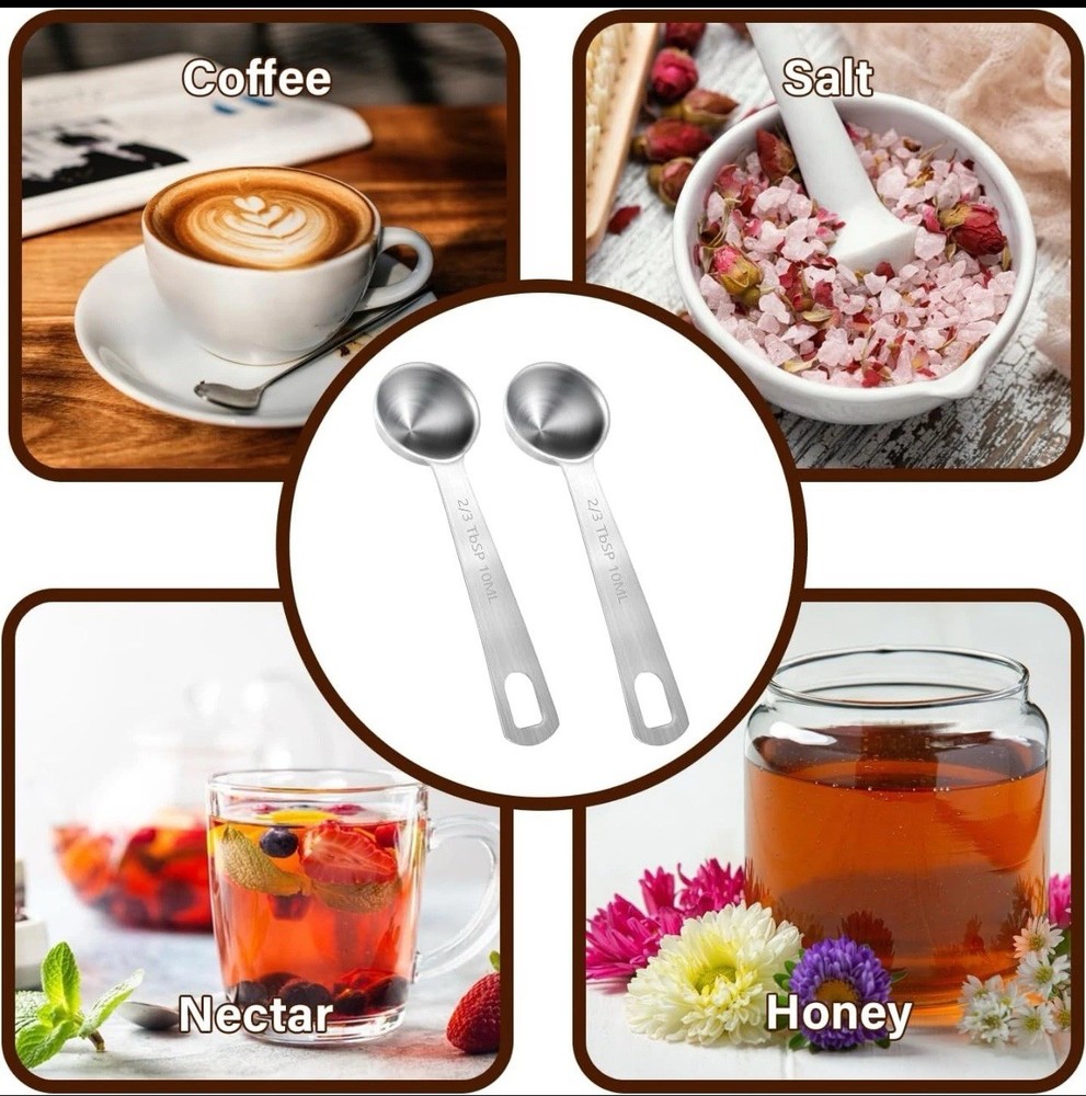 2pcs 2/3 Tablespoon 10 ML Stainless Silver Spoon