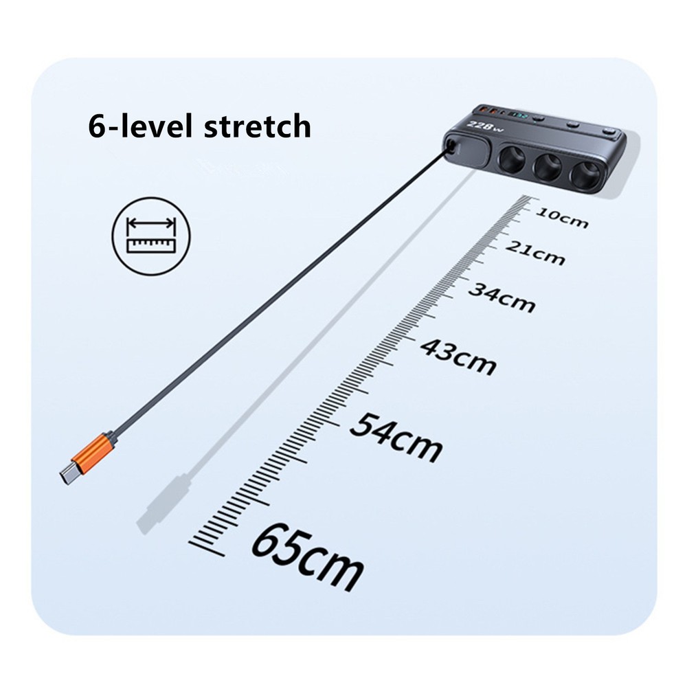 Multi Function Car Charger 9-in-1 with 3 Cigarette Lighter Sockets 6 USB 228W